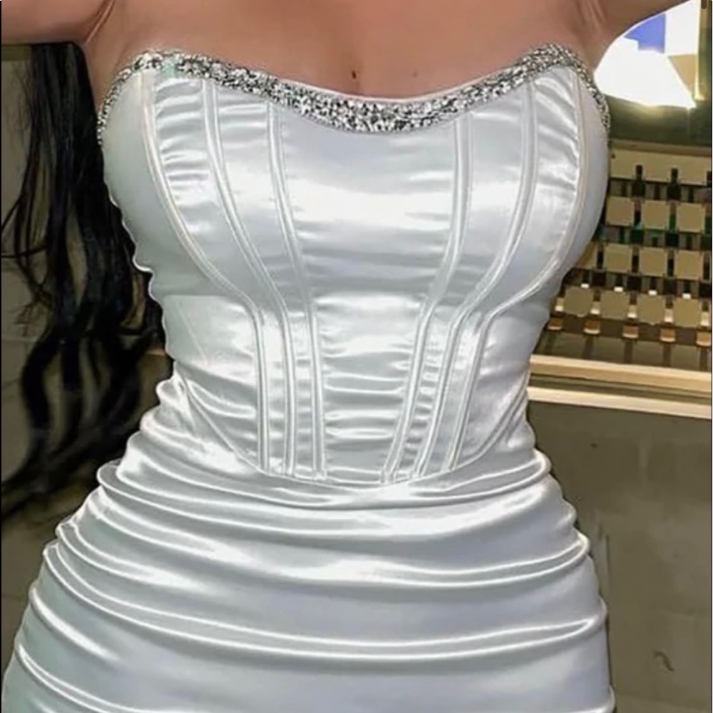 Beautiful white and silver dress satin